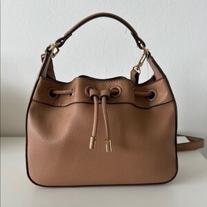 Anne Klein Drawstring Bucket Bag SunTan Color with 2 detachable straps.